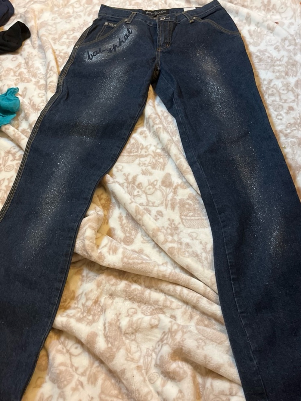 Baby Phat Dark Blue Straight Leg Jeans with Subtle Glitter